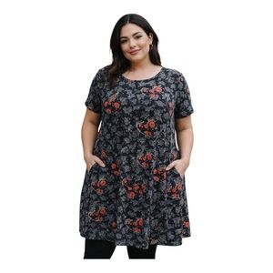 LuLaRoe Jessie Dress 3XL Black Floral Red Rose Pocket Swing
